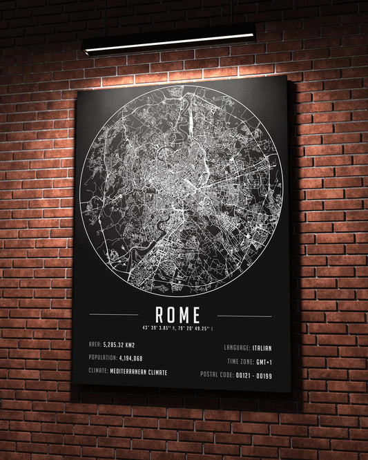 Rome Şehir Haritası 50 x 70 cm Kanvas Tablo