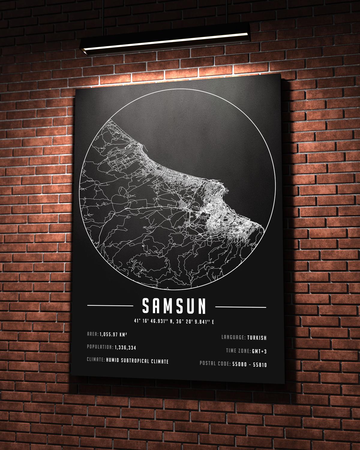Samsun Şehir Haritası 50 x 70 cm Kanvas Tablo