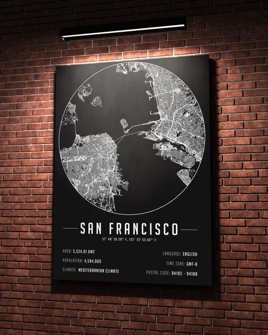 San Francisco Şehir Haritası 50 x 70 cm Kanvas Tablo