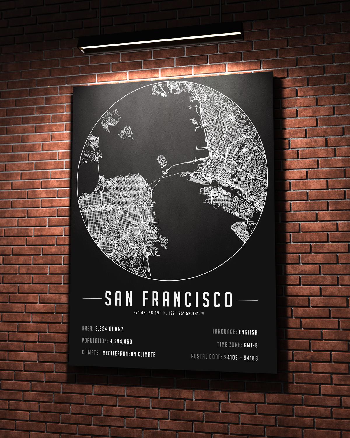 San Francisco temalı kanvas tablo, 50x70 cm, siyah beyaz, ahşap çerçeveli modern minimal duvar dekorasyonu için ideal tasarım