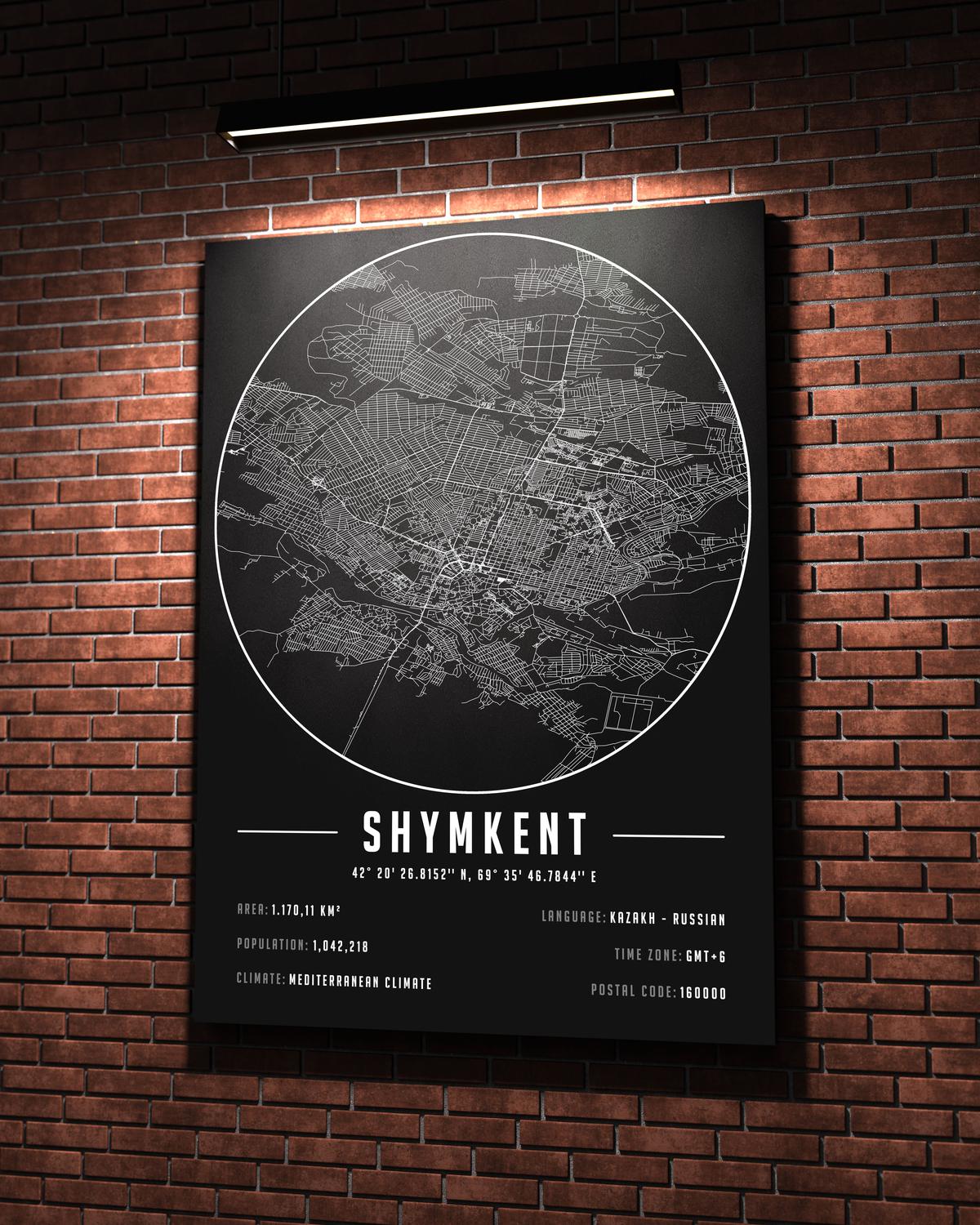 Shymkent temalı kanvas tablo, 50x70 cm, siyah beyaz, ahşap çerçeveli, modern minimalist duvar dekorasyonu için ideal tasarım