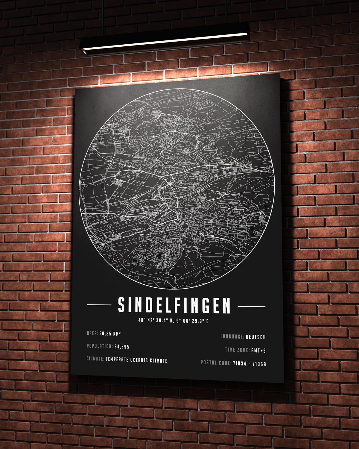 Sindelfingen temalı kanvas tablo, 50x70 cm, siyah beyaz, ahşap çerçeveli, modern minimal duvar dekorasyonu için ideal tasarım