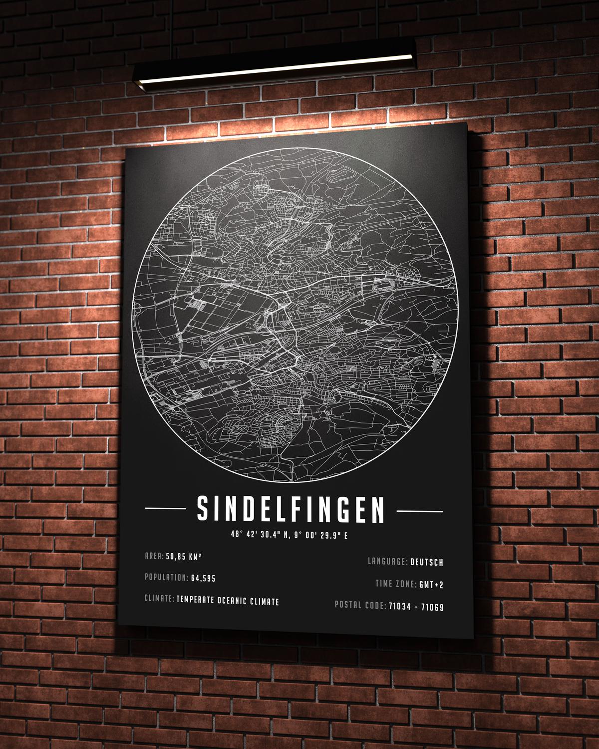 Sindelfingen Şehir Haritası 50 x 70 cm Kanvas Tablo