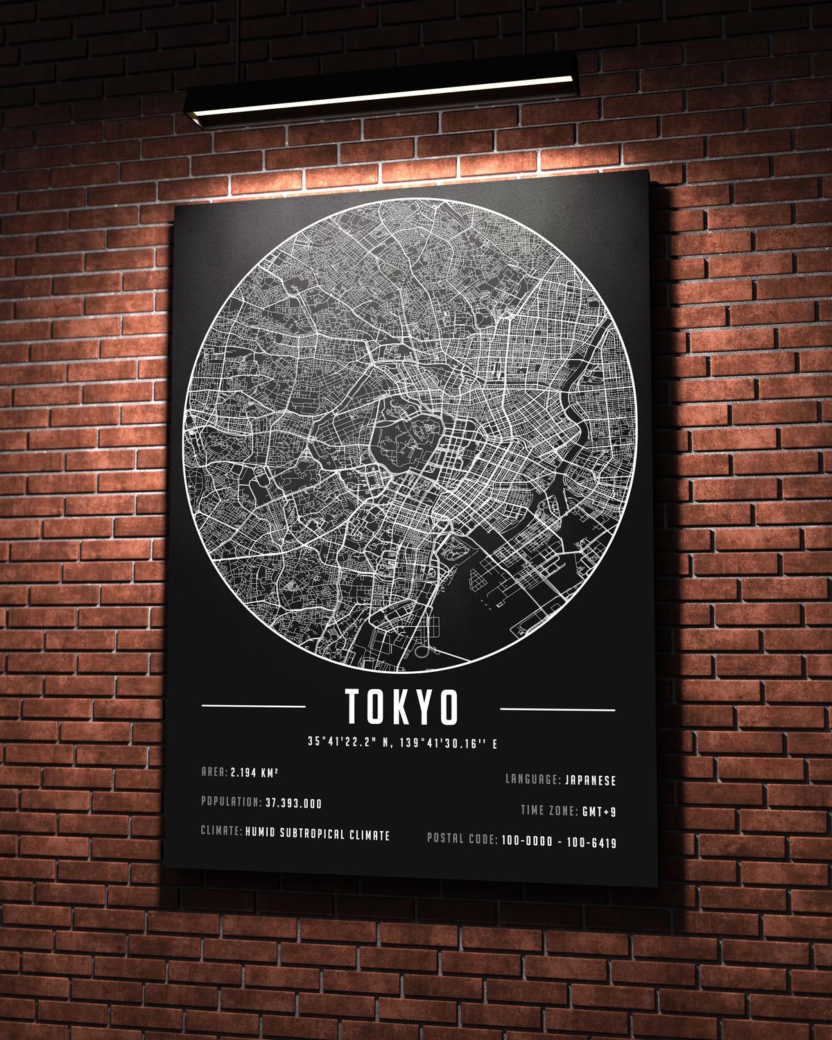 Tokyo Şehir Haritası 50 x 70 cm Kanvas Tablo