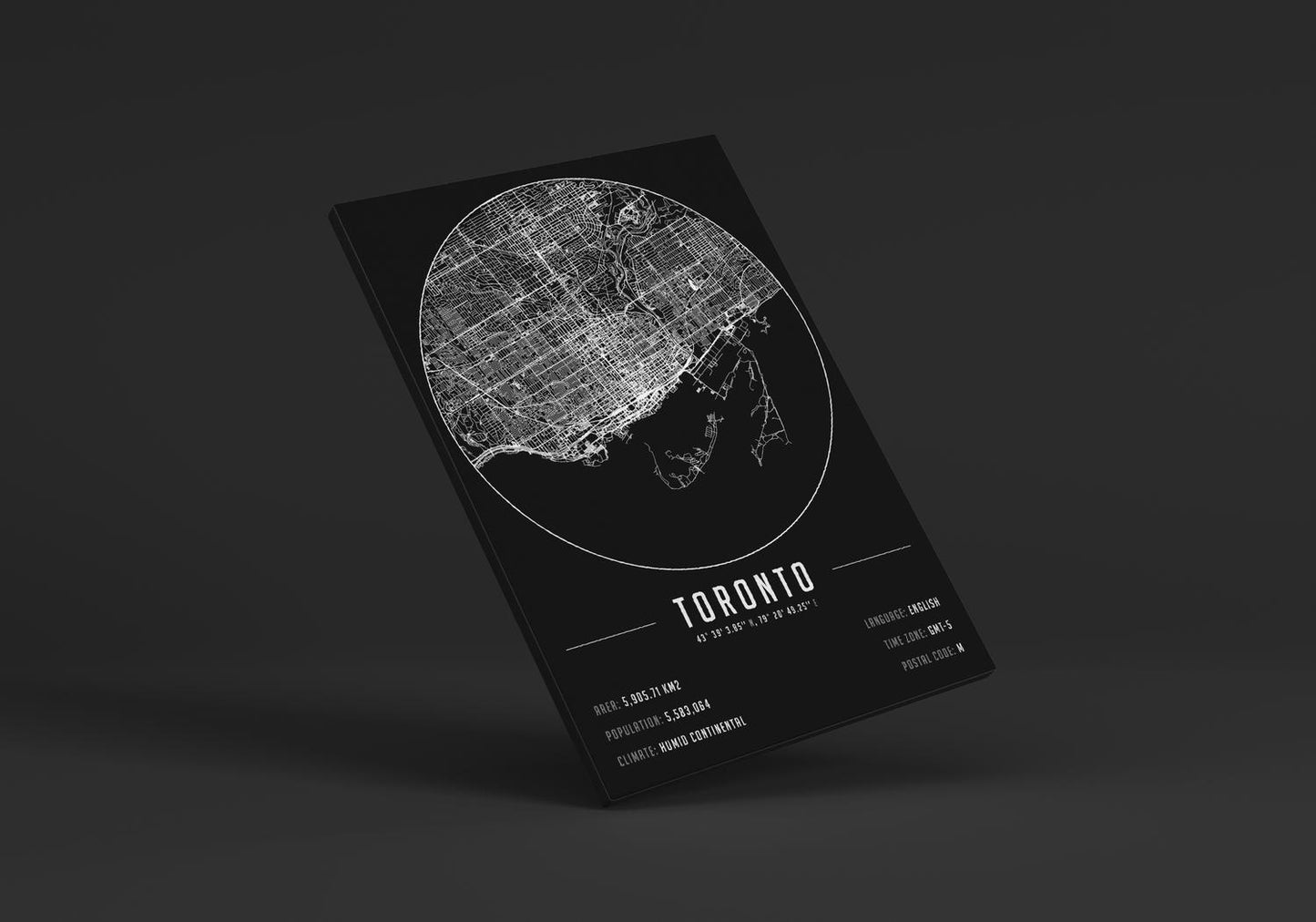 Toronto temalı kanvas tablo, 50x70 cm, siyah beyaz, ahşap çerçeveli, modern minimalist duvar dekorasyonu için ideal tasarım