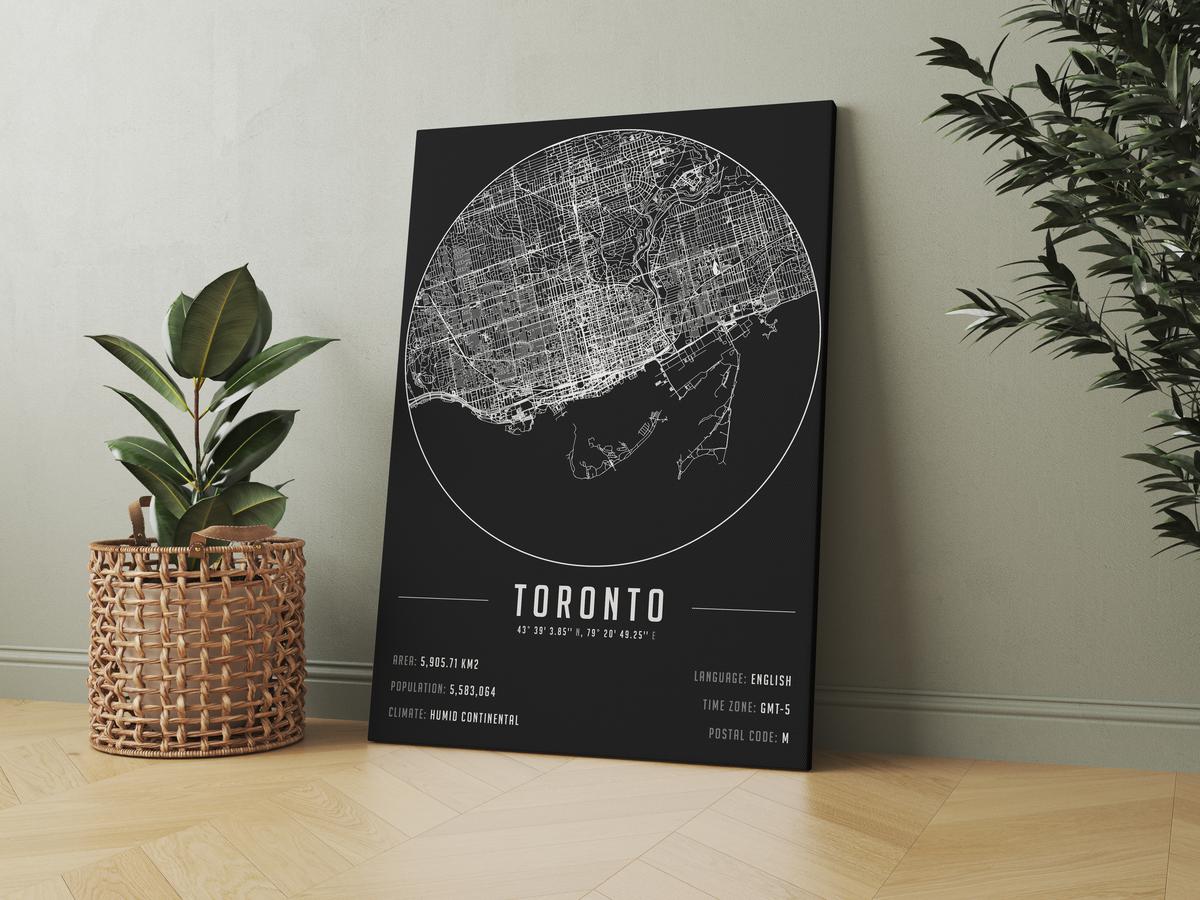 Toronto temalı kanvas tablo, 50x70 cm, siyah beyaz, ahşap çerçeveli, modern minimalist duvar dekorasyonu için ideal tasarım