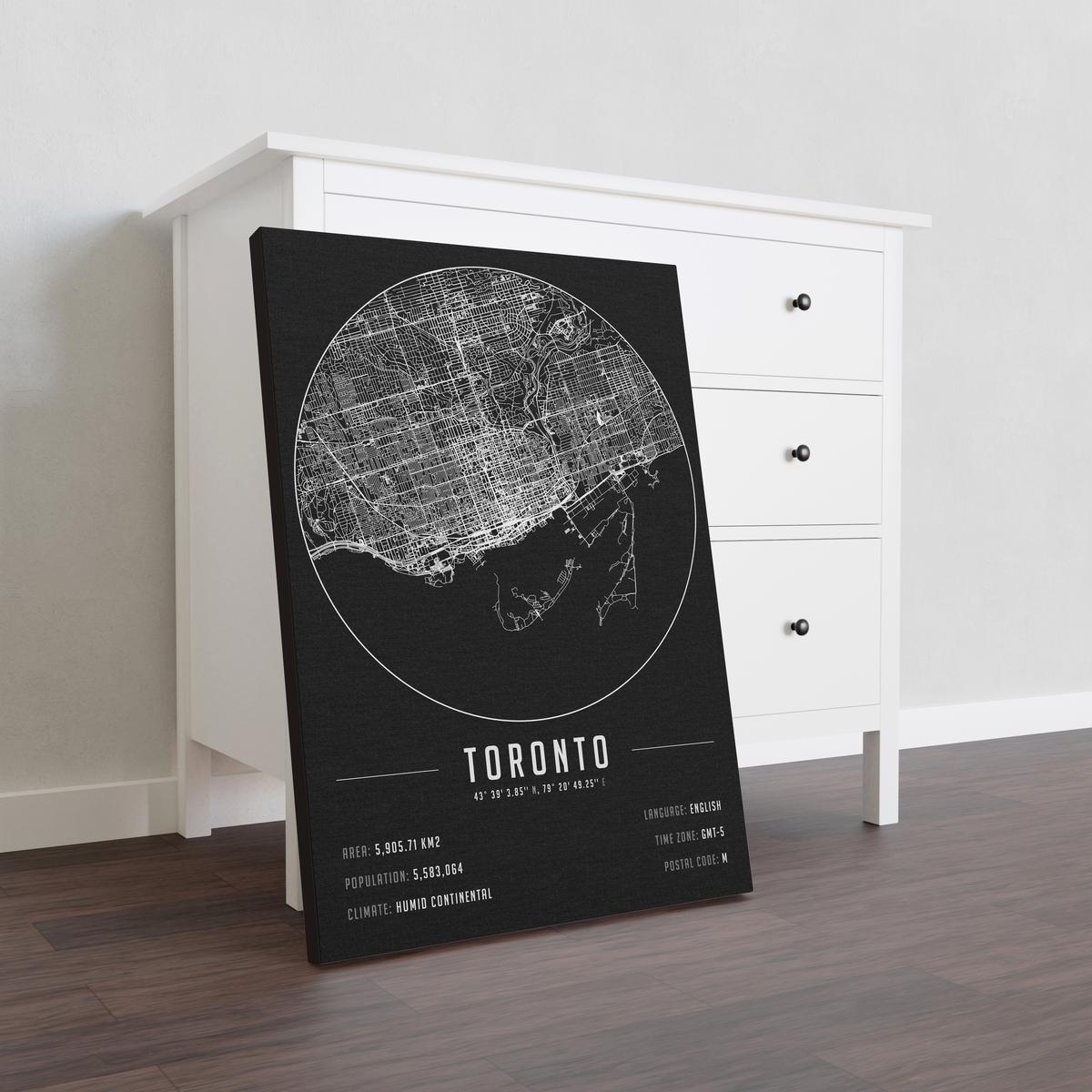 Toronto temalı kanvas tablo, 50x70 cm, siyah beyaz, ahşap çerçeveli, modern minimalist duvar dekorasyonu için ideal tasarım