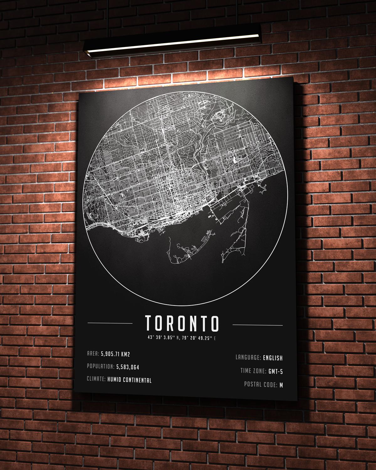 Toronto temalı kanvas tablo, 50x70 cm, siyah beyaz, ahşap çerçeveli, modern minimalist duvar dekorasyonu için ideal tasarım