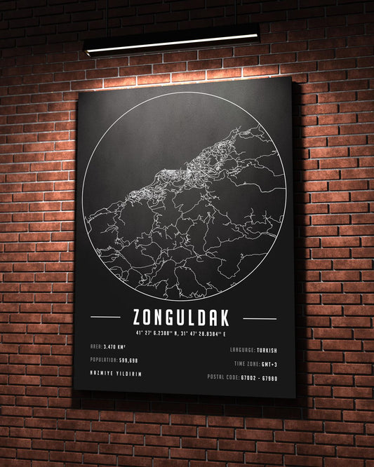 Zonguldak Şehir Haritası 50 x 70 cm Kanvas Tablo