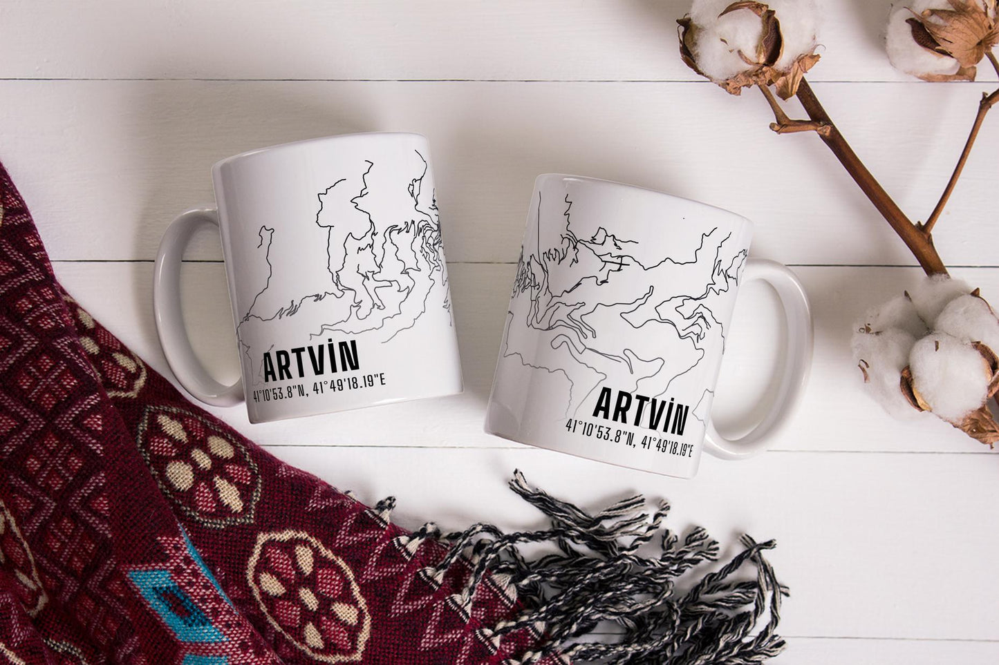 Artvin Şehir Haritası Baskılı Porselen Kupa Bardak