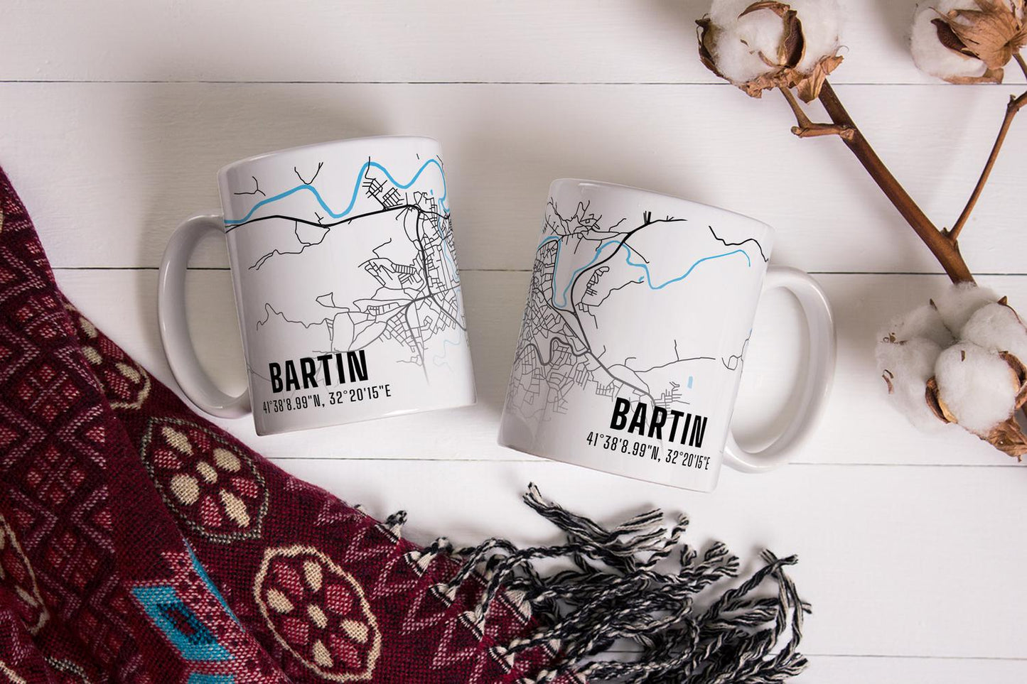 Bartın Şehir Haritası Baskılı Porselen Kupa Bardak