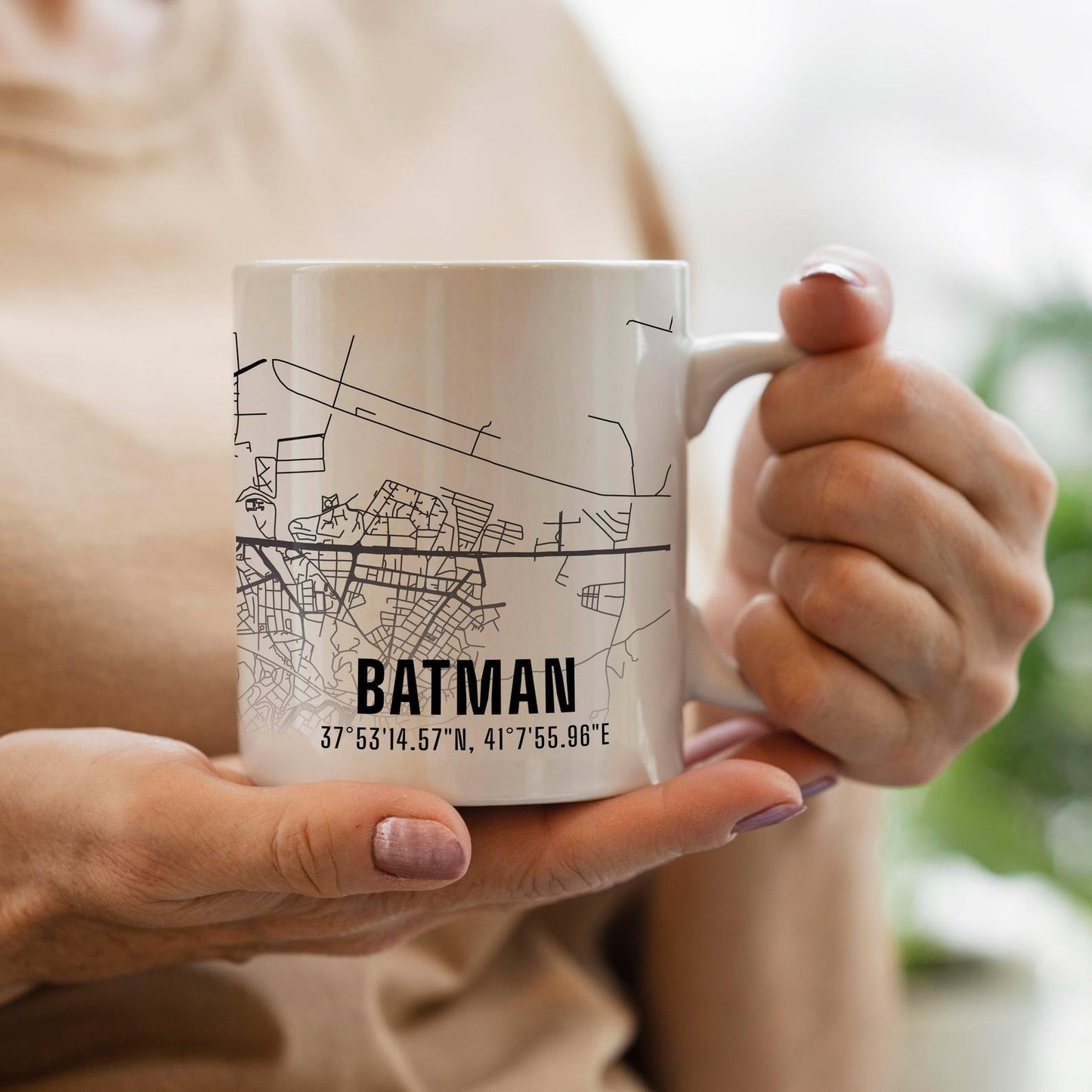 Batman Şehir Haritası Baskılı Porselen Kupa Bardak