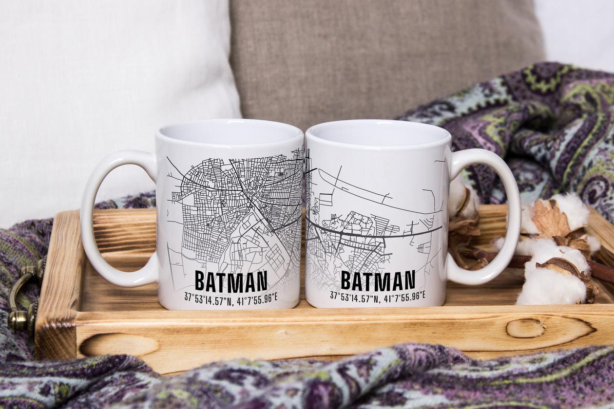 Batman Şehir Haritası Baskılı Porselen Kupa Bardak