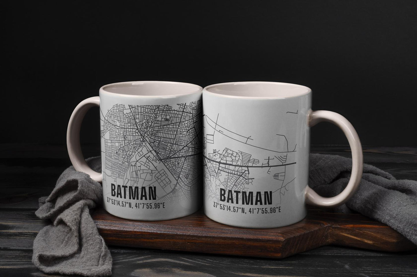 Batman Şehir Haritası Baskılı Porselen Kupa Bardak