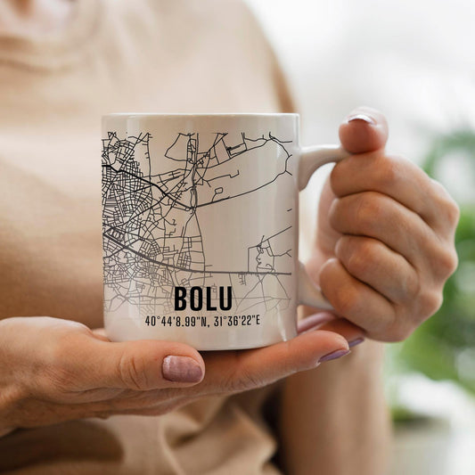 Bolu Şehir Haritası Baskılı Porselen Kupa Bardak