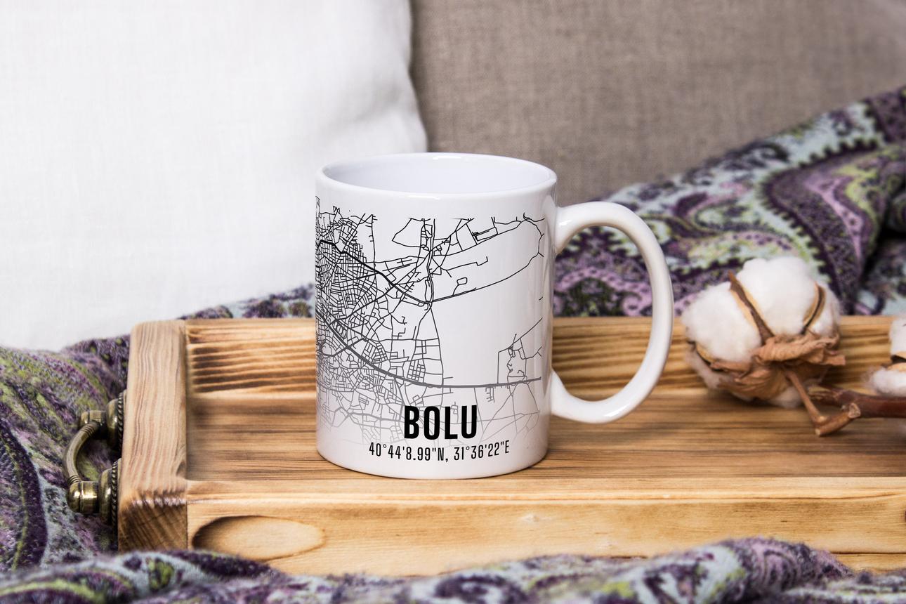 Bolu Şehir Haritası Baskılı Porselen Kupa Bardak
