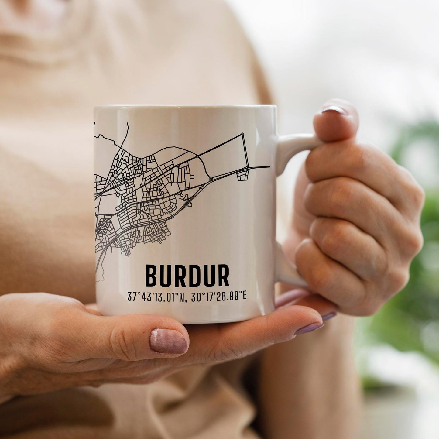 Burdur Şehir Haritası Baskılı Porselen Kupa Bardak