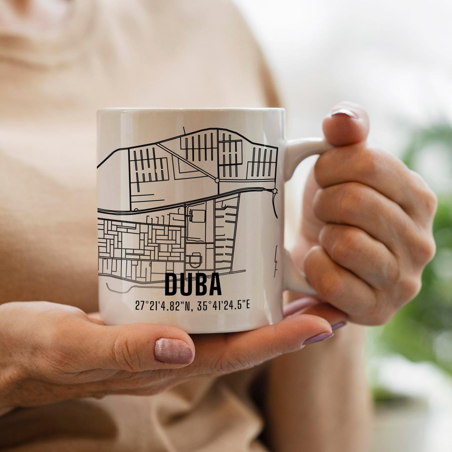 Duba Şehir Haritası Baskılı Porselen Kupa Bardak