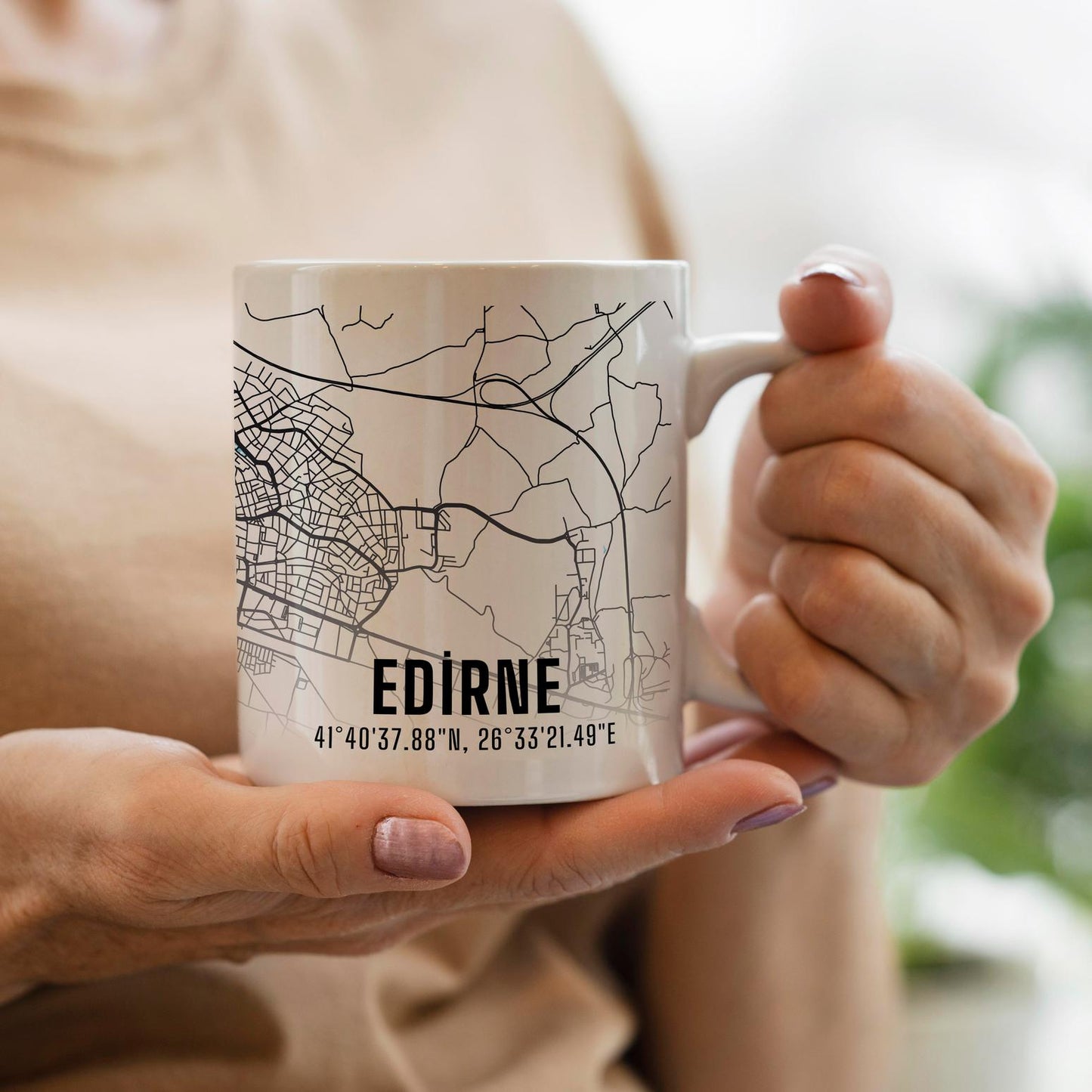 Edirne Şehir Haritası Baskılı Porselen Kupa Bardak