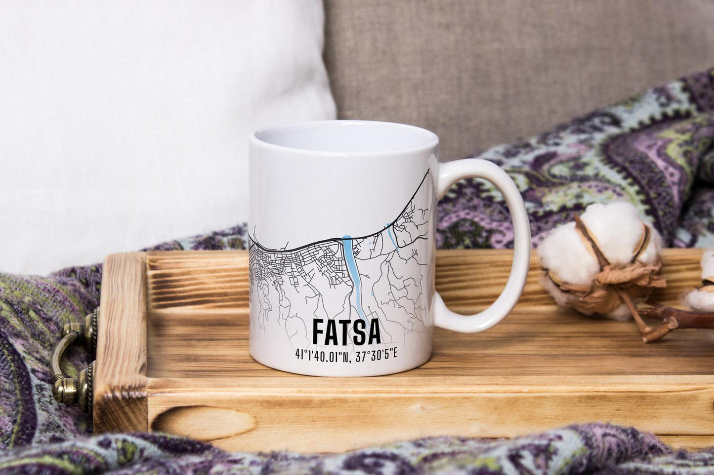 Fatsa Şehir Haritası Baskılı Porselen Kupa Bardak
