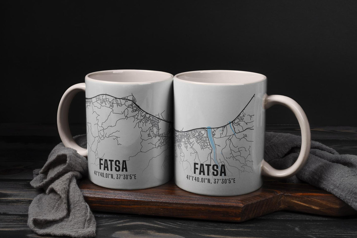 Fatsa Şehir Haritası Baskılı Porselen Kupa Bardak