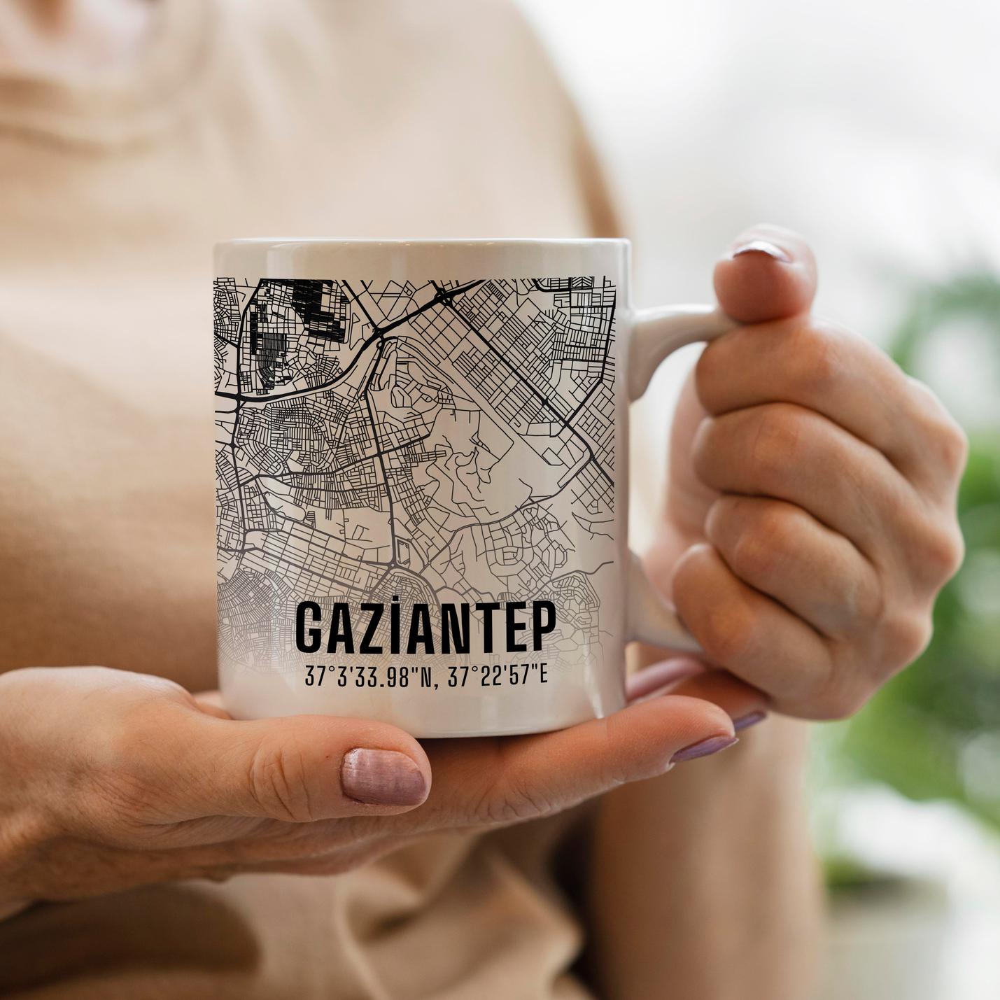 Gaziantep Şehir Haritası Baskılı Porselen Kupa Bardak