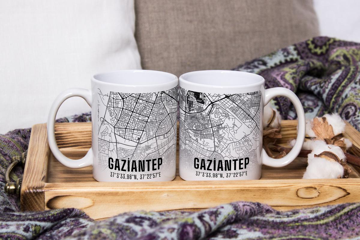 Gaziantep Şehir Haritası Baskılı Porselen Kupa Bardak
