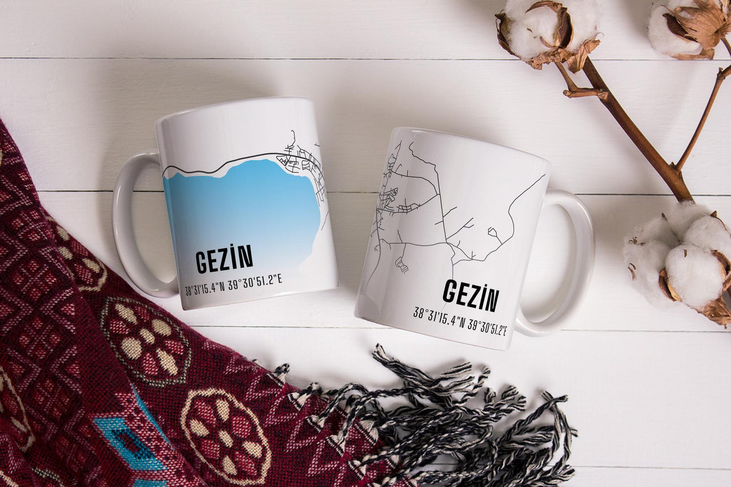 Gezin Şehir Haritası Baskılı Porselen Kupa Bardak