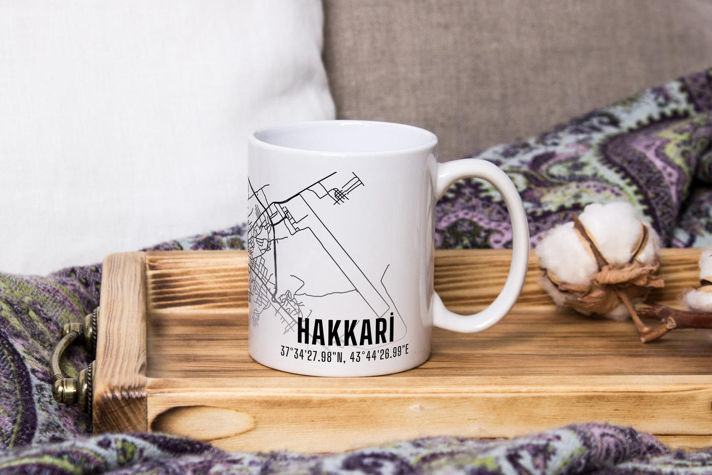 Hakkari Şehir Haritası Baskılı Porselen Kupa Bardak