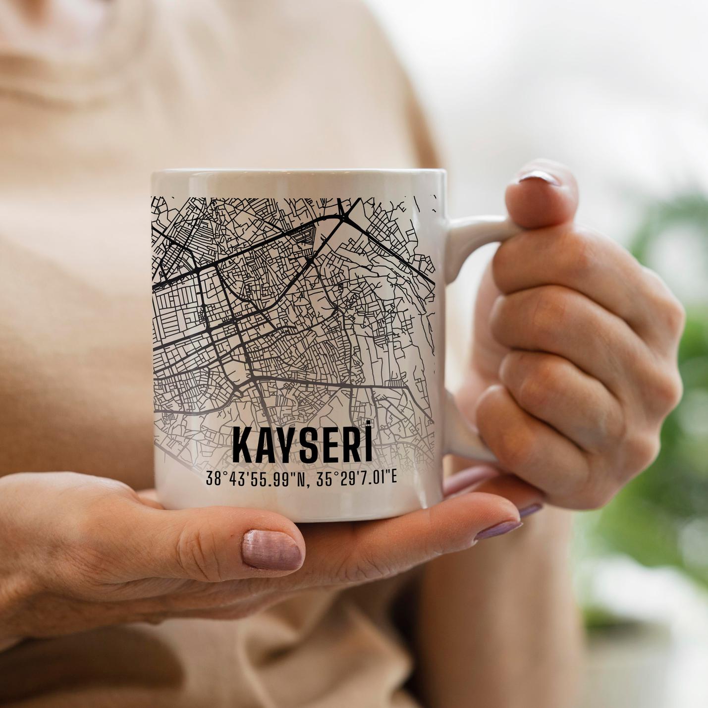 Kayseri Şehir Haritası Baskılı Porselen Kupa Bardak