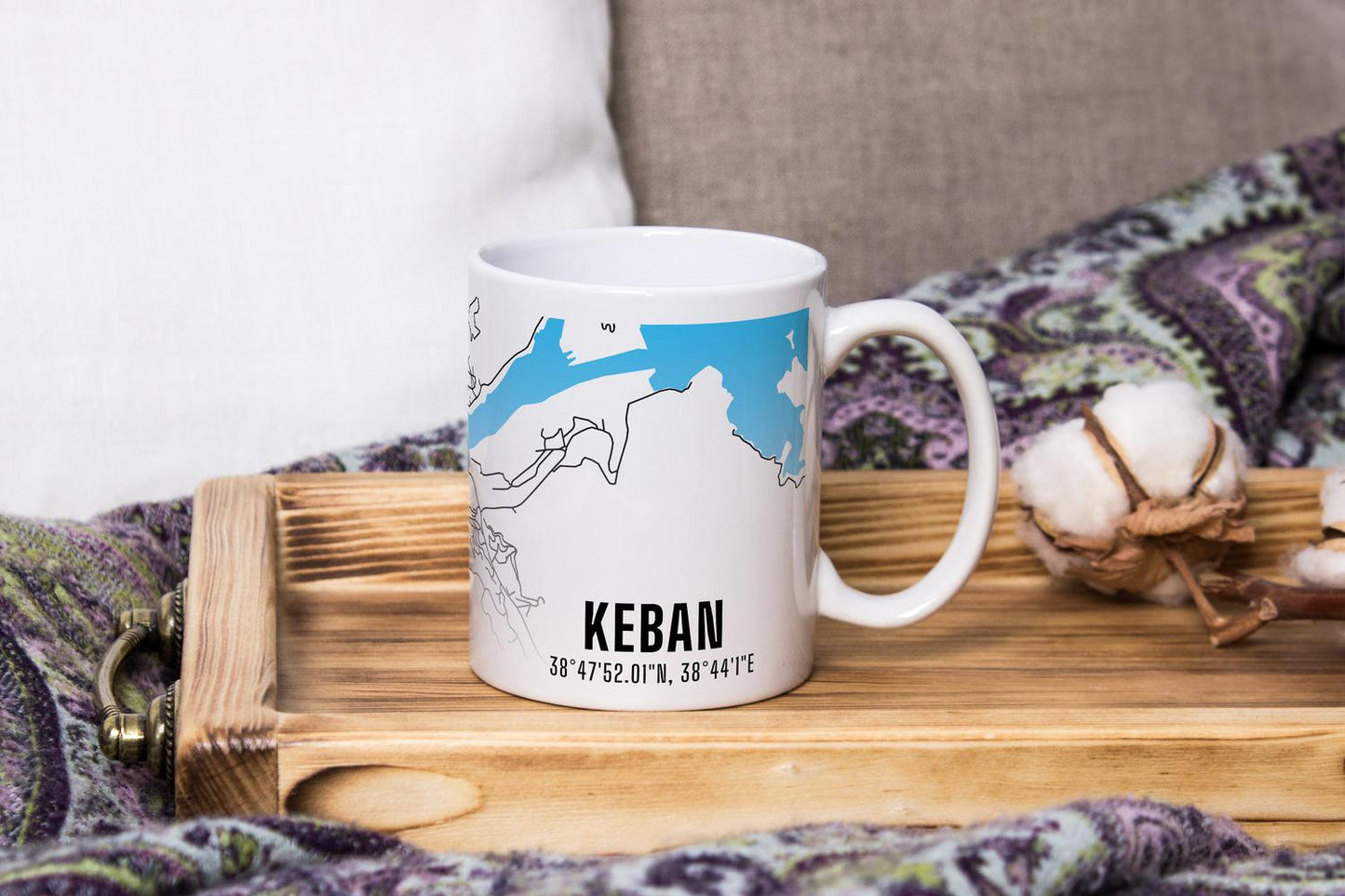Keban Şehir Haritası Baskılı Porselen Kupa Bardak