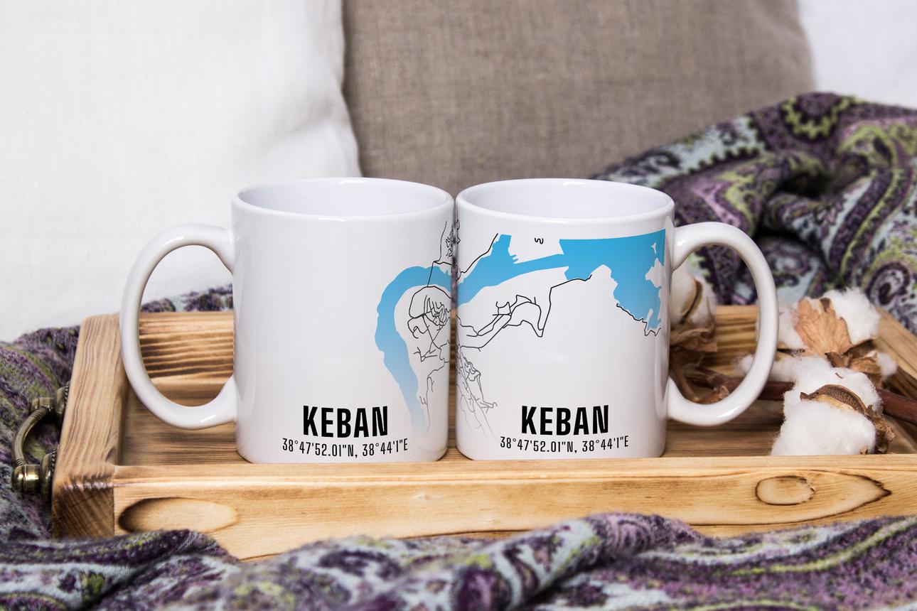 Keban Şehir Haritası Baskılı Porselen Kupa Bardak