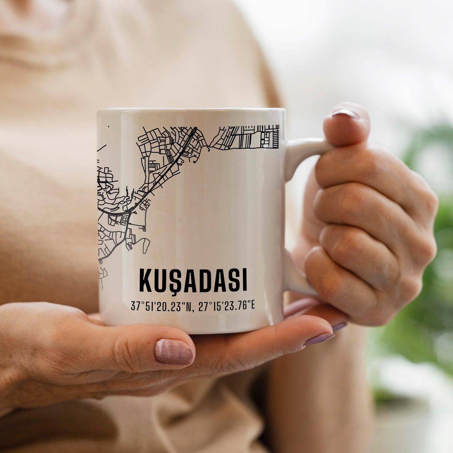 Kuşadası Şehir Haritası Baskılı Porselen Kupa Bardak