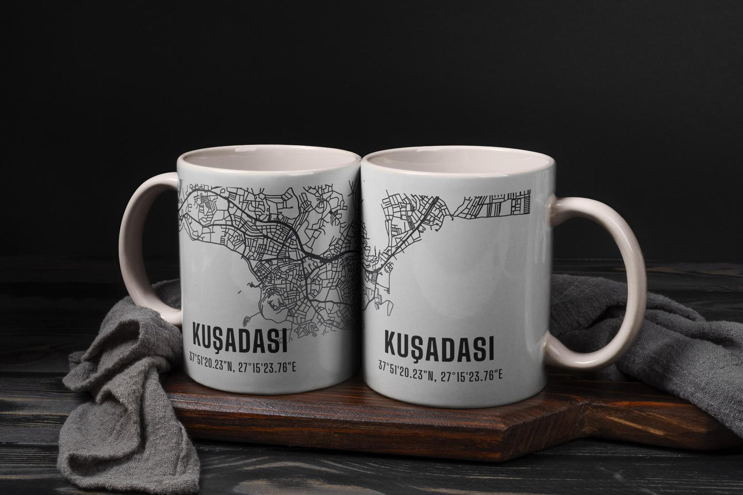 Kuşadası Şehir Haritası Baskılı Porselen Kupa Bardak