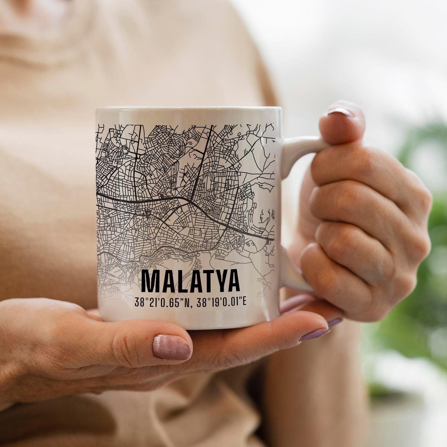 Malatya Şehir Haritası Baskılı Porselen Kupa Bardak
