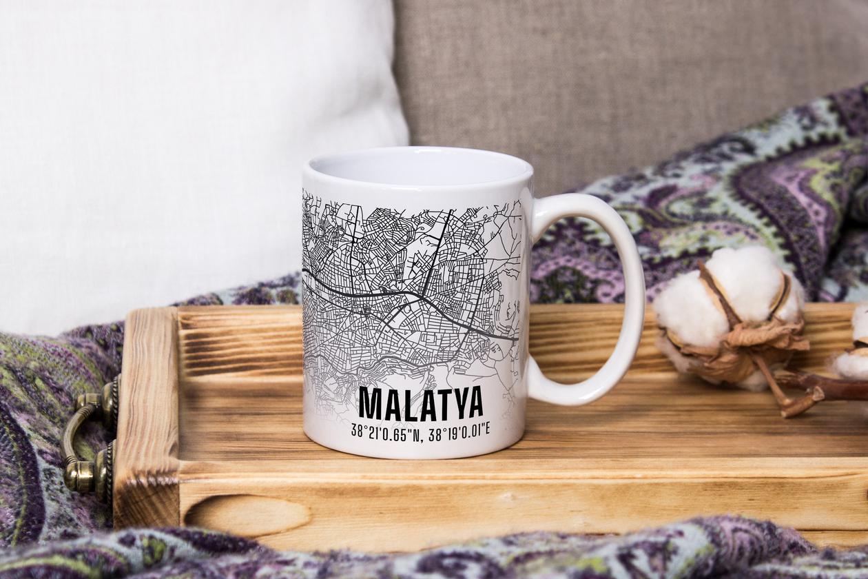 Malatya Şehir Haritası Baskılı Porselen Kupa Bardak