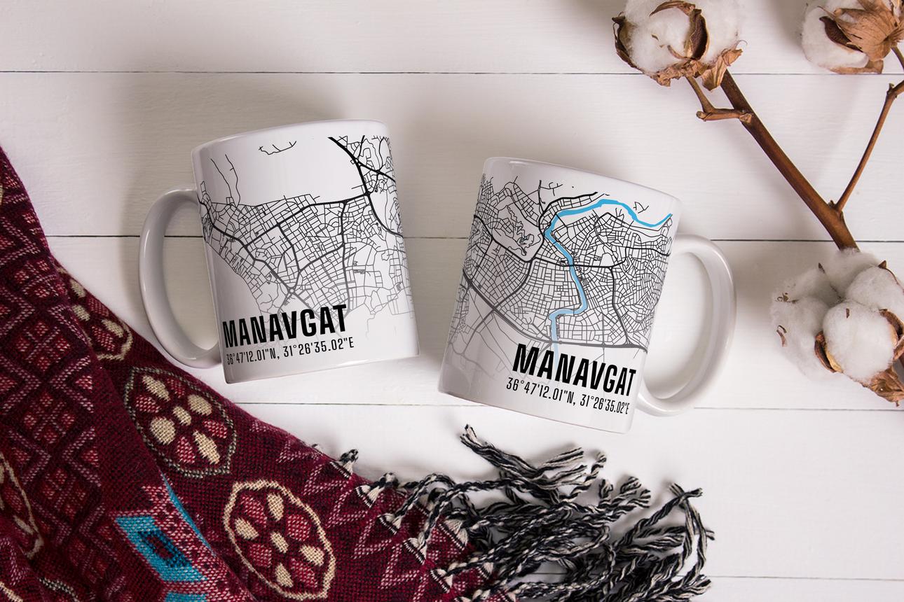 Manavgat Şehir Haritası Baskılı Porselen Kupa Bardak