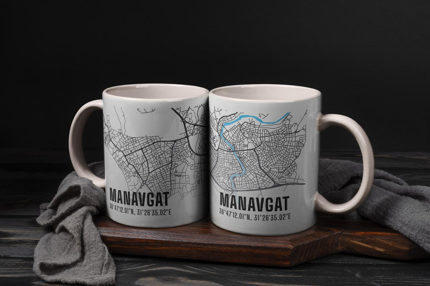 Manavgat Şehir Haritası Baskılı Porselen Kupa Bardak