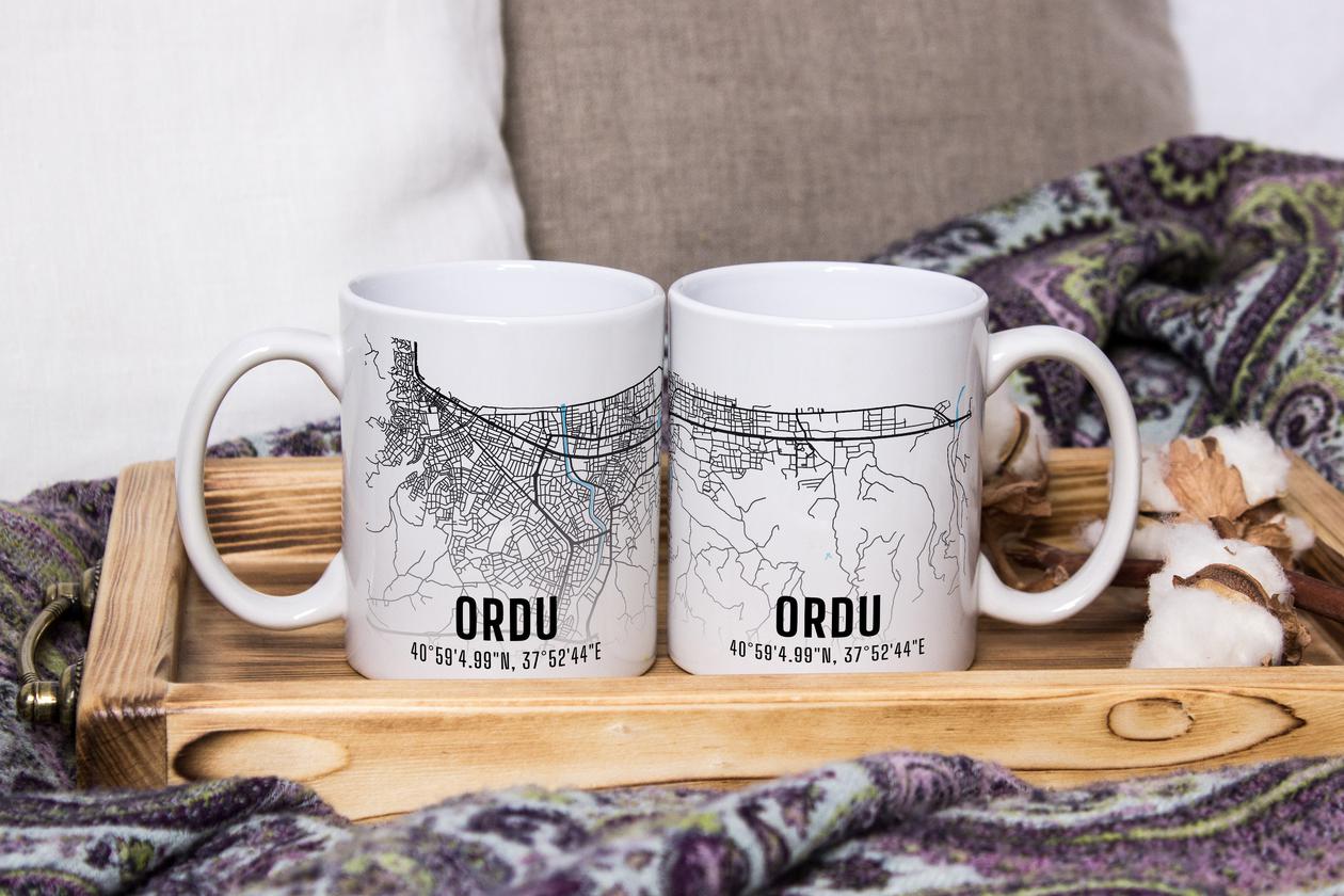 Ordu Şehir Haritası Baskılı Porselen Kupa Bardak