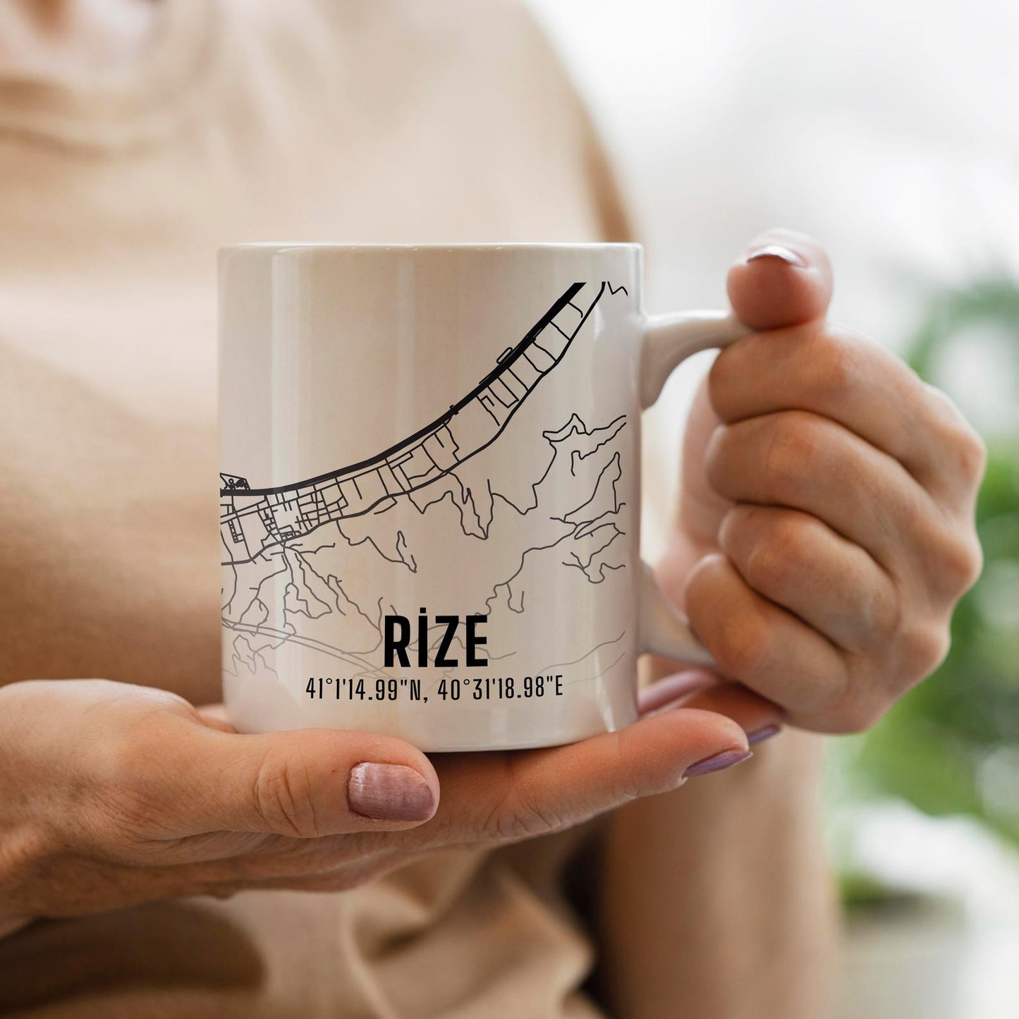 Rize Şehir Haritası Baskılı Porselen Kupa Bardak