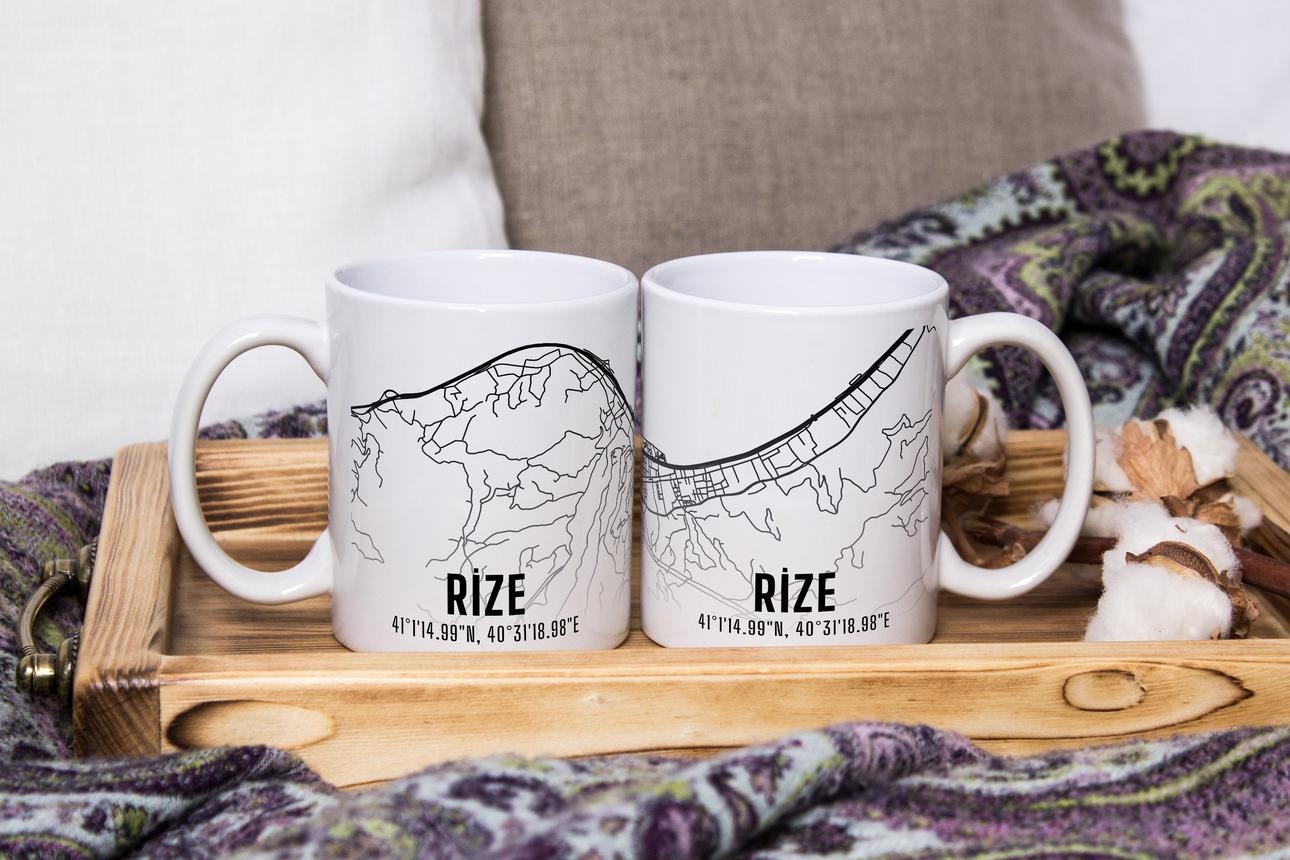 Rize Şehir Haritası Baskılı Porselen Kupa Bardak