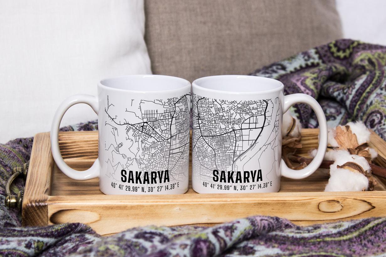 Sakarya Şehir Haritası Baskılı Porselen Kupa Bardak