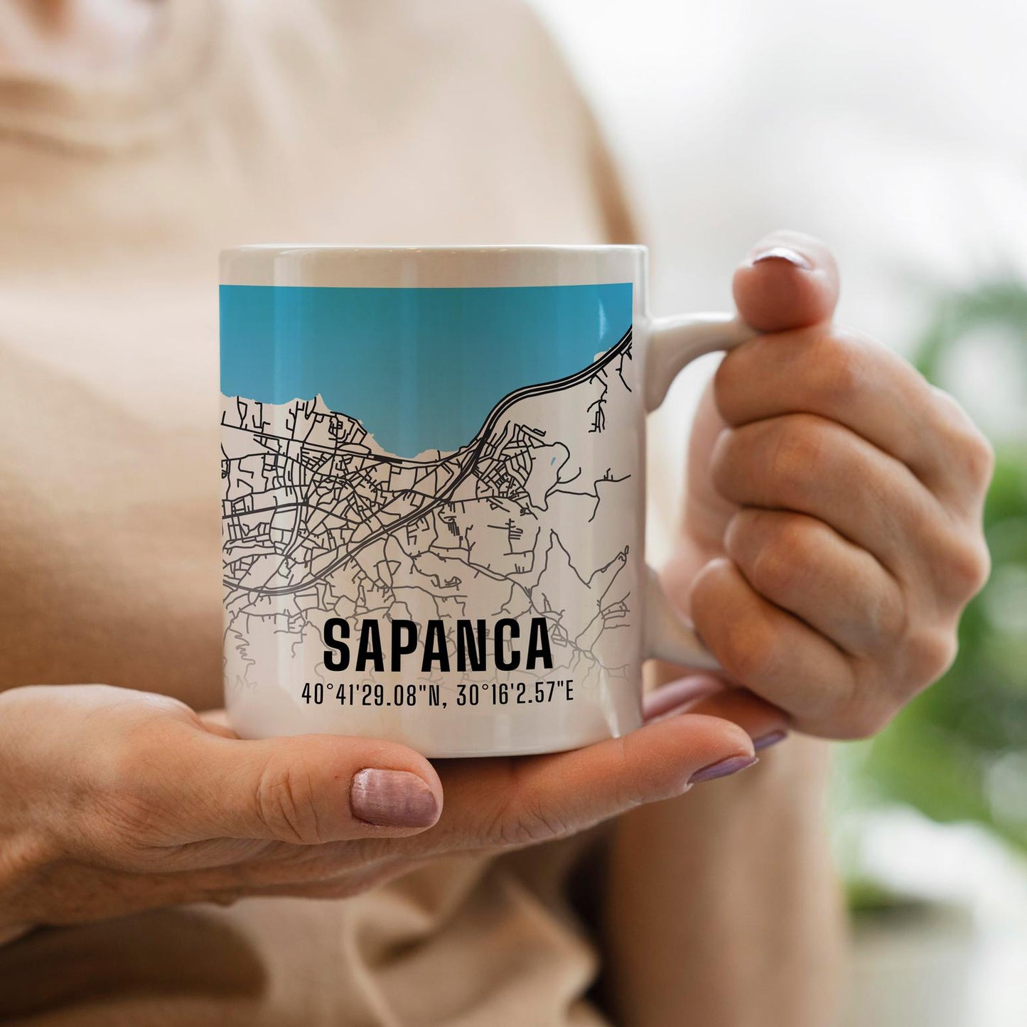Sapanca Şehir Haritası Baskılı Porselen Kupa Bardak