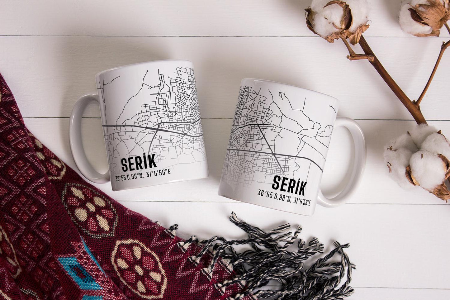 Serik Şehir Haritası Baskılı Porselen Kupa Bardak