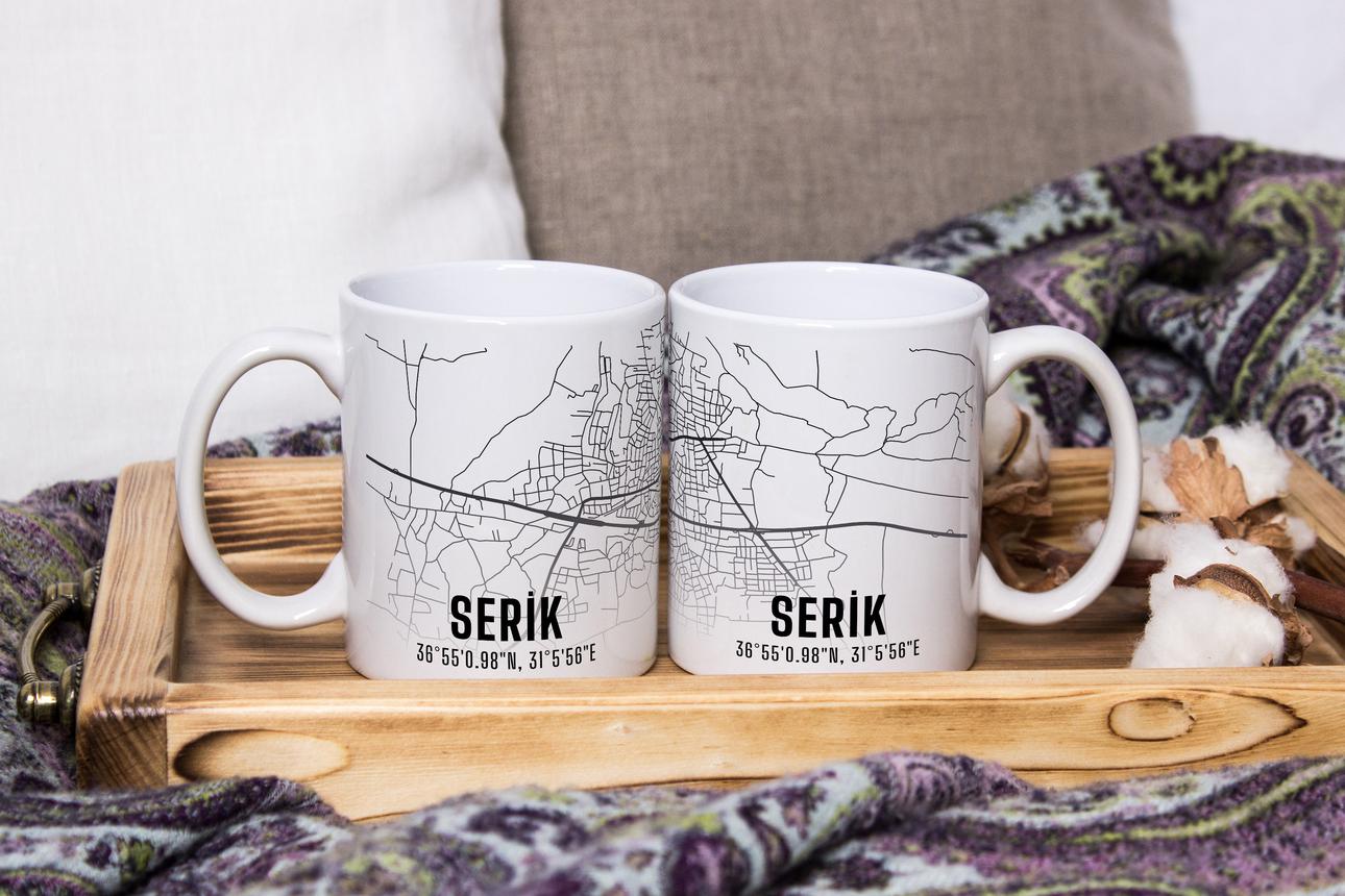 Serik Şehir Haritası Baskılı Porselen Kupa Bardak
