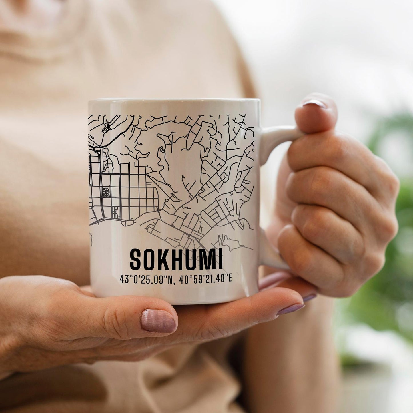 Sokhumi Şehir Haritası Baskılı Porselen Kupa Bardak