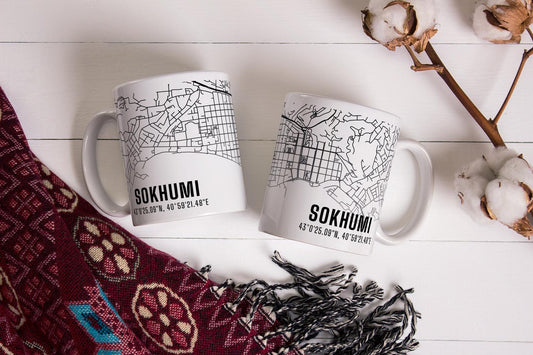 Sokhumi Şehir Haritası Baskılı Porselen Kupa Bardak