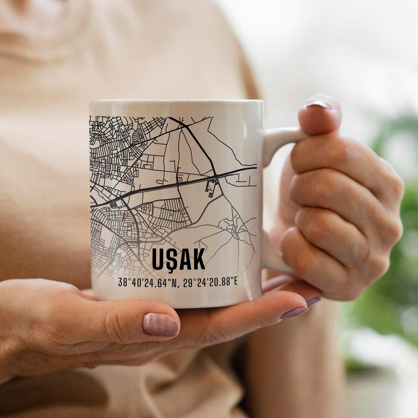Uşak Şehir Haritası Baskılı Porselen Kupa Bardak