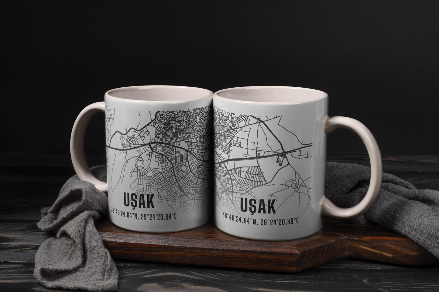 Uşak Şehir Haritası Baskılı Porselen Kupa Bardak