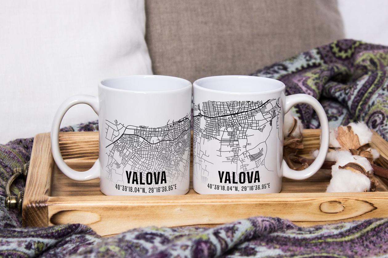 Yalova Şehir Haritası Baskılı Porselen Kupa Bardak